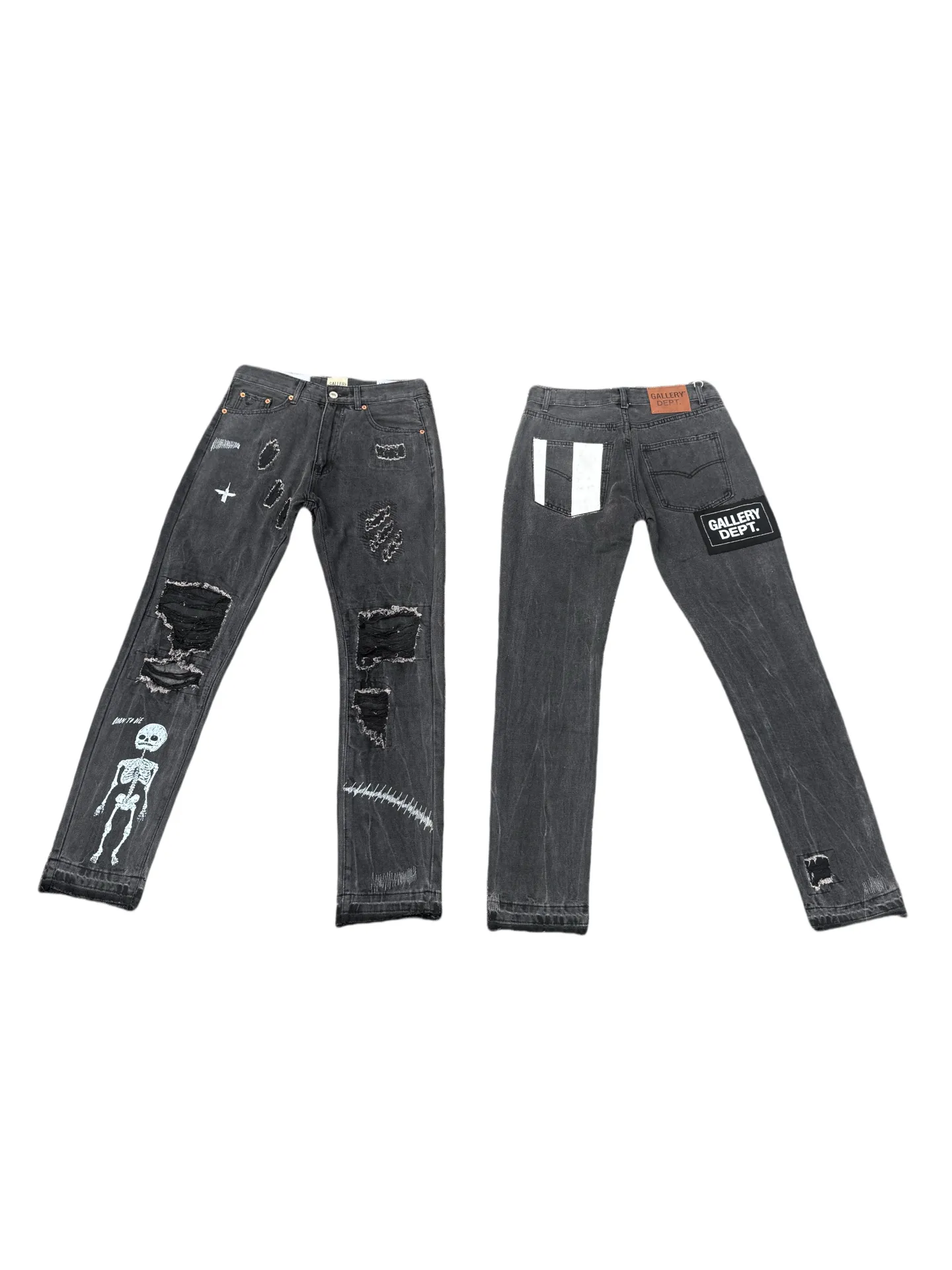 P246💰G22 GALLERY DEPT. Skull hand-stitched distressed distressed jeans -Color: Black -Size: S-XXL